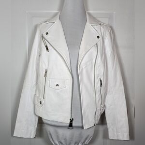 Guess L.A. White Faux Leather Moto Jacket Size Medium Zip